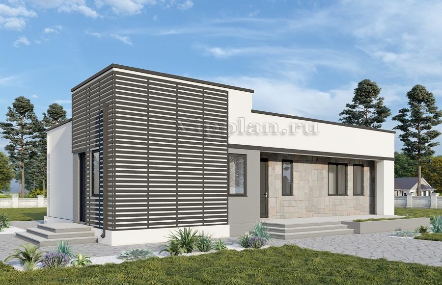 Одноэтажный дом с тремя спальнями и плоской неэксплуатируемой крышей